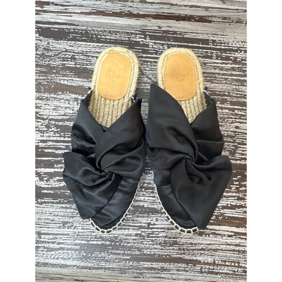 Castaner Black Satin Twist Bow Slide Espadrille Summer Wedding - Picture 2 of 7